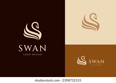 Elegante ícono de logo de cisne. Modelo de marca cosmética de lujo. Ilustración vectorial.