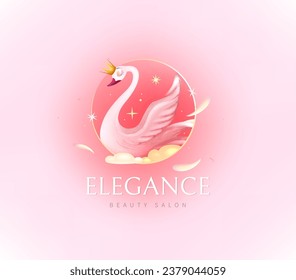Elegant swan logotype. Vector illustration. Pink background.
