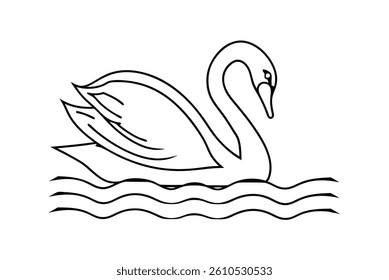 Elegant Swan On Water Simple Outline Vector Illustration Design Element