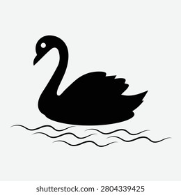 Elegant Swan Silhouette Vector Illustration Isolated on White Background
