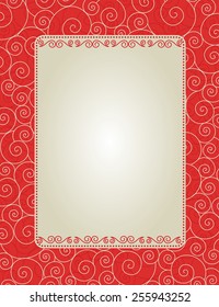 Elegant swirl background with frame / border in red for invitation cards