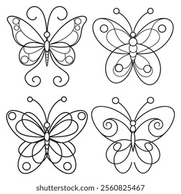 Elegant Swirl Butterfly Line Art