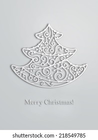 Elegant swirl Christmas tree with shadow. Eps10 vector card.