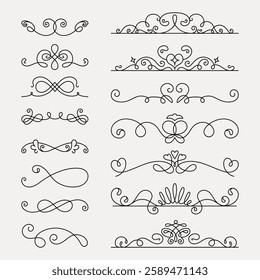 Elegant swirl designs, ornate swirl patterns, decorative swirls for embellishments. Swirl motifs for borders, accents for invitations, elements for decor. Hand drawn ornament vector set.