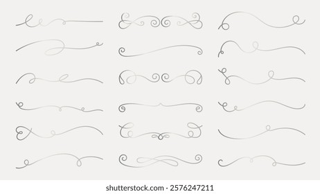 Elegant swirl dividers in various styles. Swirl designs add elegance. Perfect for invitations, cards, and decorative projects. Swirl dividers enhance any design. Hand drawn ornament vector set.