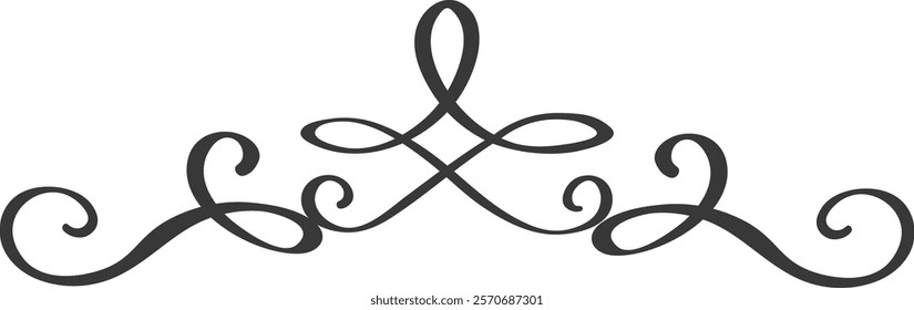 Elegant swirl flourish forming a symmetrical ornament, ideal for wedding invitations, vintage frames and decorations, menus, labels, and other design projects