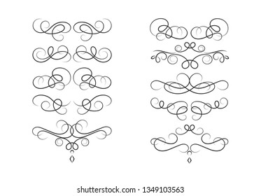 Elegant swirl, frames for curls. Set of decorative elements for design. Vector, vintage, antique style.
