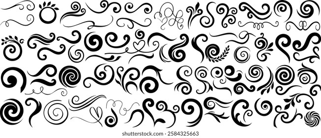 Elegant swirl, spiral and flourish vector set, Swirls spirals and Flourishes illustration