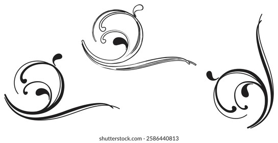  Elegant Swirling Floral Vector Designs. Isolated On Transparent Background.