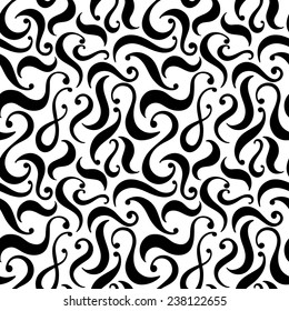 elegant swirls. calligraphic strokes. black and white seamless pattern with floral curves