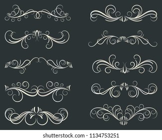 Elegant swirls collection. Set of curls and scrolls for wall decoration and tattoos. Vector illustration.