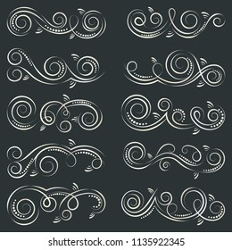 Elegant swirls collection. Set of curls and scrolls for wall decoration and tattoos. Vector illustration.