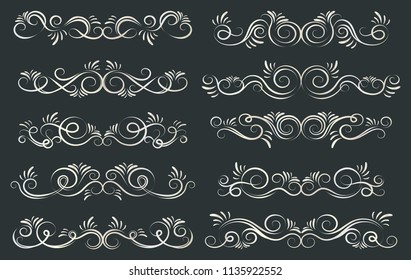 Elegant swirls collection. Set of curls and scrolls for wall decoration and tattoos. Vector illustration.