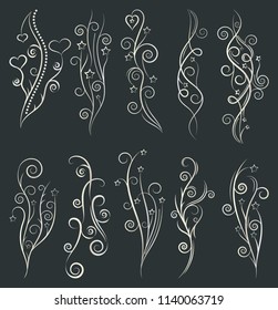 Elegant swirls collection. Set of curls and scrolls for wall decoration and tattoos. Vector illustration.