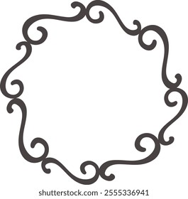 Elegant swirls are forming a beautiful ornate round frame, perfect for adding a touch of sophistication and vintage charm to any design project