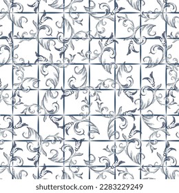 Elegant swirls tulips on tile background allover pattern