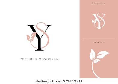 Elegant SY wedding monogram logo with botanical