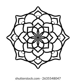 Elegant Symmetrical Floral Mandala in Black Line Art – Vector Ornament