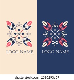 Elegant and symmetrical floral-inspired logo design with intricate details, perfect for luxury brands, high-end boutiques, jewelry businesses, home decor, or artisanal products.