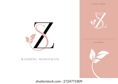 Elegante SZ Hochzeit Monogramm Logo mit botanischen