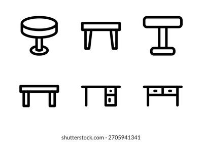 Elegant table icon collection with clean furniture, desk, and workspace symbols for UI, home, and office design
