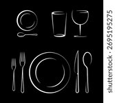 Elegant table setting with cutlery plate and wine glasses 
