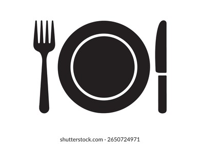 Elegant Table Setting Plate, Fork, and Knife Icon