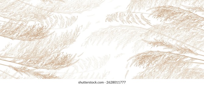 Elegant Tan Pampas Grass Pattern on White Background