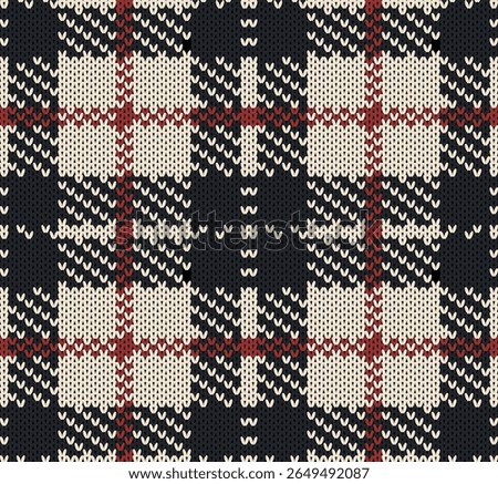 Elegant tartan knit seamless pattern. Winter lodge plaid knit texture. Sophisticated knitted plaid vector background for apparel.