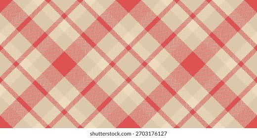 Vetor têxtil tartan elegante, padrão de tecido xadrez mockup. Mostrar verificação de plano de fundo de textura sem costura na paleta de cores claras e vermelhas.