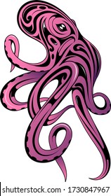 Elegant Tattoo With Octopus Monster In Tribal Art Style