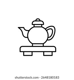Elegant Tea Ceremony Equipment In Simple Line Art Illustration