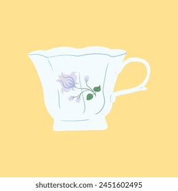Elegant tea cup with floral decotarion vector illustration