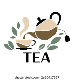 Elegant Tea Logo Featuring Pouring Hot Beverage