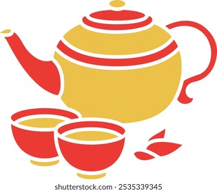 Elegant Tea Set Icon Representing Tradition, Hospitality, and Cultural Significance, Perfect for Highlighting Tea Ceremonies, Home Decor, and Dining with a Beautiful and Decorative Design.