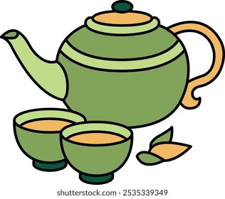 Icono elegante del juego de té que representa la tradición, la hospitalidad y el significado cultural, perfecto para resaltar las ceremonias del té, la decoración del hogar y cenar con un diseño hermoso y decorativo.