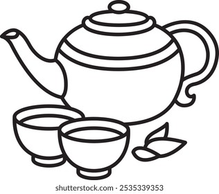 Elegant Tea Set Icon Representing Tradition, Hospitality, and Cultural Significance, Perfect for Highlighting Tea Ceremonies, Home Decor, and Dining with a Beautiful and Decorative Design.