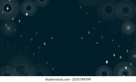 Elegant teal abstract artwork featuring concentric dotted circles and geometric diamond shapes. 