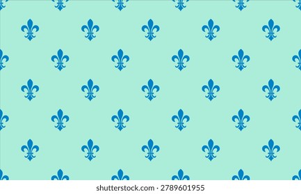 Elegant teal and blue fleurdelis seamless pattern.  Perfect for wallpaper, fabric design, or website backgrounds.