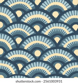 Elegant Teal and Cream Fishscale Pattern Seamless Repeat