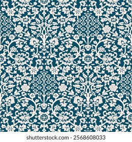 Elegant Teal and Cream Floral Damask Pattern Design