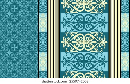 Elegant Teal and Cream Patterned Textile Design