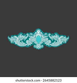 Elegant teal decorative flourish with intricate scrollwork and floral motifs