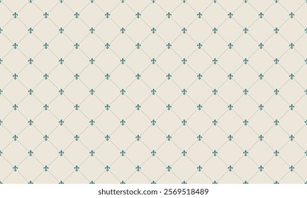 Elegant teal fleur-de-lis pattern on a beige background.  Perfect for wedding invitations, wallpaper, textile designs, and website backgrounds.