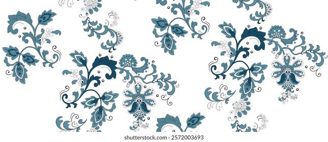 Elegant Teal Floral Pattern on White Background