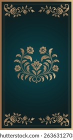 Elegant teal and gold floral frame design
