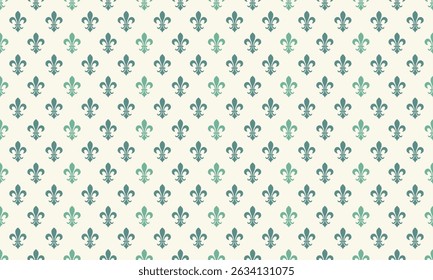 Elegante teal en groene fleurdelis patroon op een crème achtergrond.  Perfect voor huwelijksuitnodigingen, website achtergronden, of textiel ontwerpen.