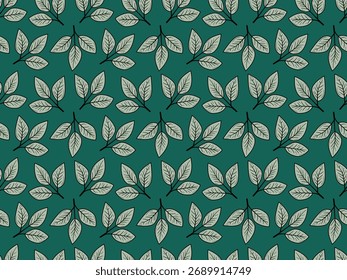 Elegante padrão de folha verde azul-petróleo.  Perfeito para design têxtil, papel de parede ou fundos do site.  Design repetitivo oferece versatilidade para vários projetos.