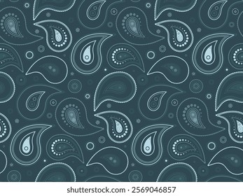 Elegant teal paisley pattern.  Perfect for textile design, wallpaper, or website backgrounds.  Features a sophisticated, repeating design with intricate details.