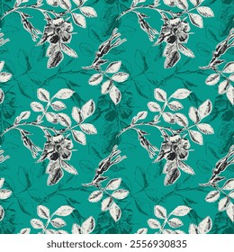 Elegant Teal Rosehip Pattern for Textiles